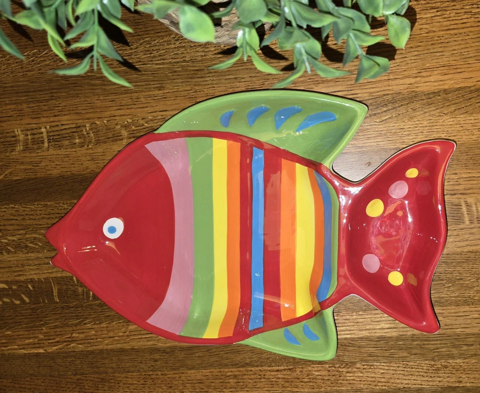 BW Boston Wearhouse Trading Co Colorido Pesquero Plato para Servir Playa Piscina Fiesta Foto 3 de 4