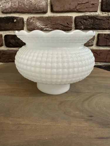 Vintage Hobnail Milk Glass Hurricane Lamp Shade White 6” Ruffled Top 3” Fitter