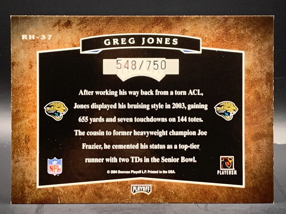 2004 Playoff Hogg Heaven Greg Jones Rookie /750 -  Jacksonville Jaguars - Image 2 of 2