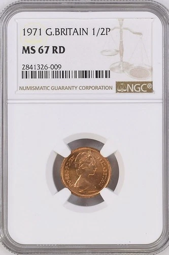 1971 Great Britain 1 /2 Penny NGC MS 67 RD Bronze Half Penny Coin LOW POP (6/1)