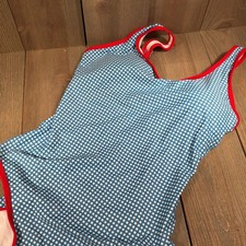 Women's One Piece Blue Gingham Swimsuit with Adjustable Straps Sz. L