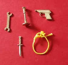 Vintage 1970's Waddingtons  Cluedo 5 x Mini Weapons Spare Replacement Gold Metal
