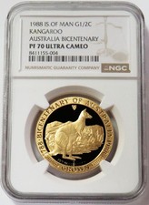 1988 GOLD ISLE OF MAN 1/2oz CROWN KANGAROO AUSTRALIA BICENTENARY NGC PF 70 UC 5740.00 per troy oz