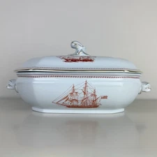 SPODE Copeland Red Gold Trim Ship TRADE WINDS 11 1/8" Covered Vegetable Tureen