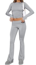 Lounge Flared Legging Set Two Piece Outfits LongSleeve Size XS BNWOT Beige Skin