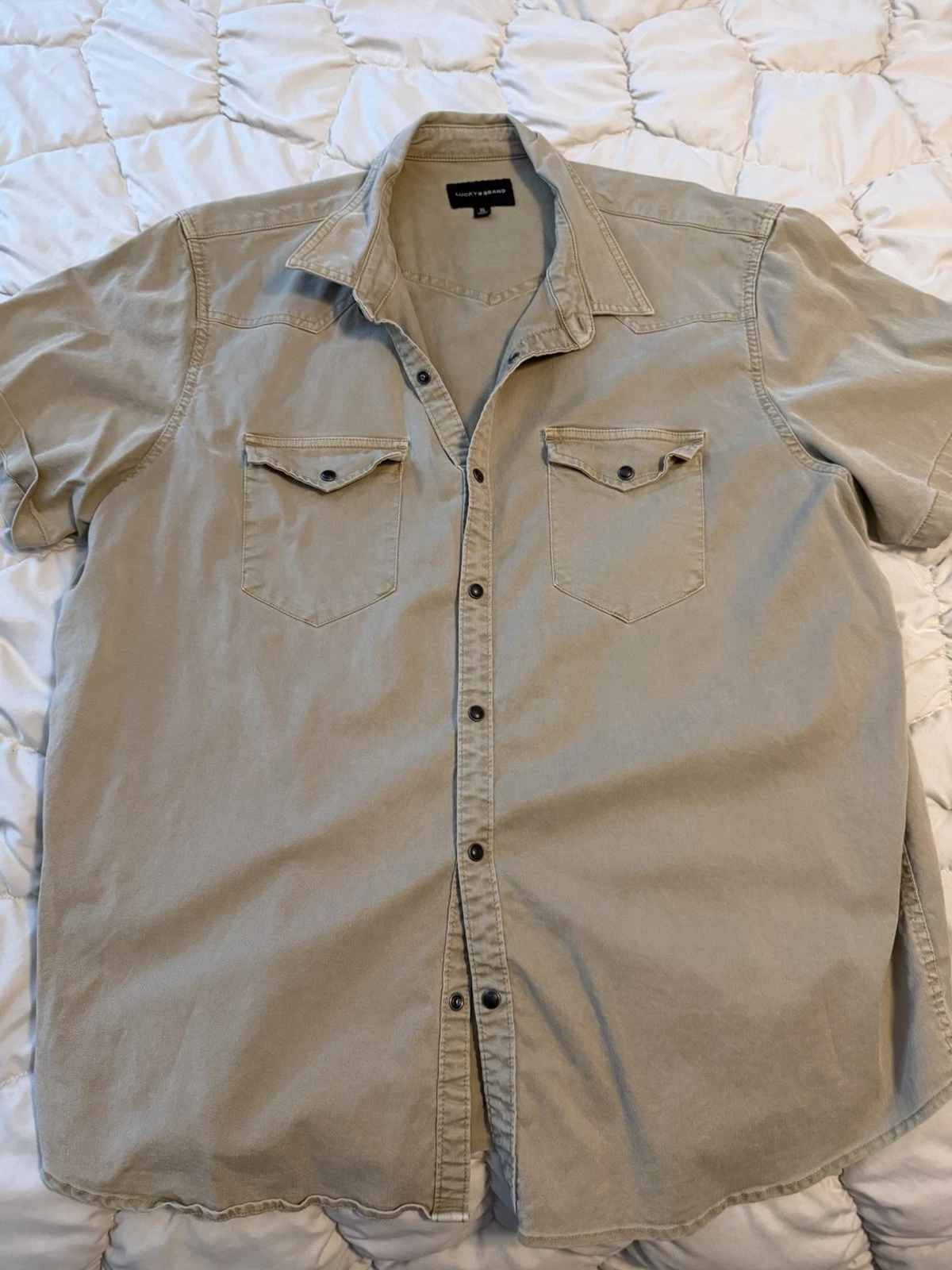 Lucky Brand Western Shirt Men XL Beige Pearl Snap Linen Blend Short Sleeve
Opens in a new window or