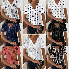 New Plus Size Ladies V Neck Wokr Tops Short Sleeve Tee Shirt Women Summer Blouse