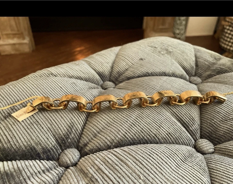 12 Kt. Brazalete audaz brillante de eslabones de trozo relleno de oro con cadena en ambos extremos Foto 3 de 4