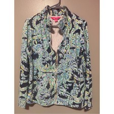 Lilly Pulitzer UPF 50 Skipper Popover Jacket Blue Floral Print Size Medium