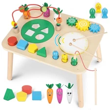 Activity Table for 1+ Year Old, 7 in 1 Wooden Montessori Activity Center Play...