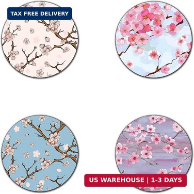 Cherry Blossom Pattern Round Coaster Set - Made of Recycled Rubber - Set of 4  
