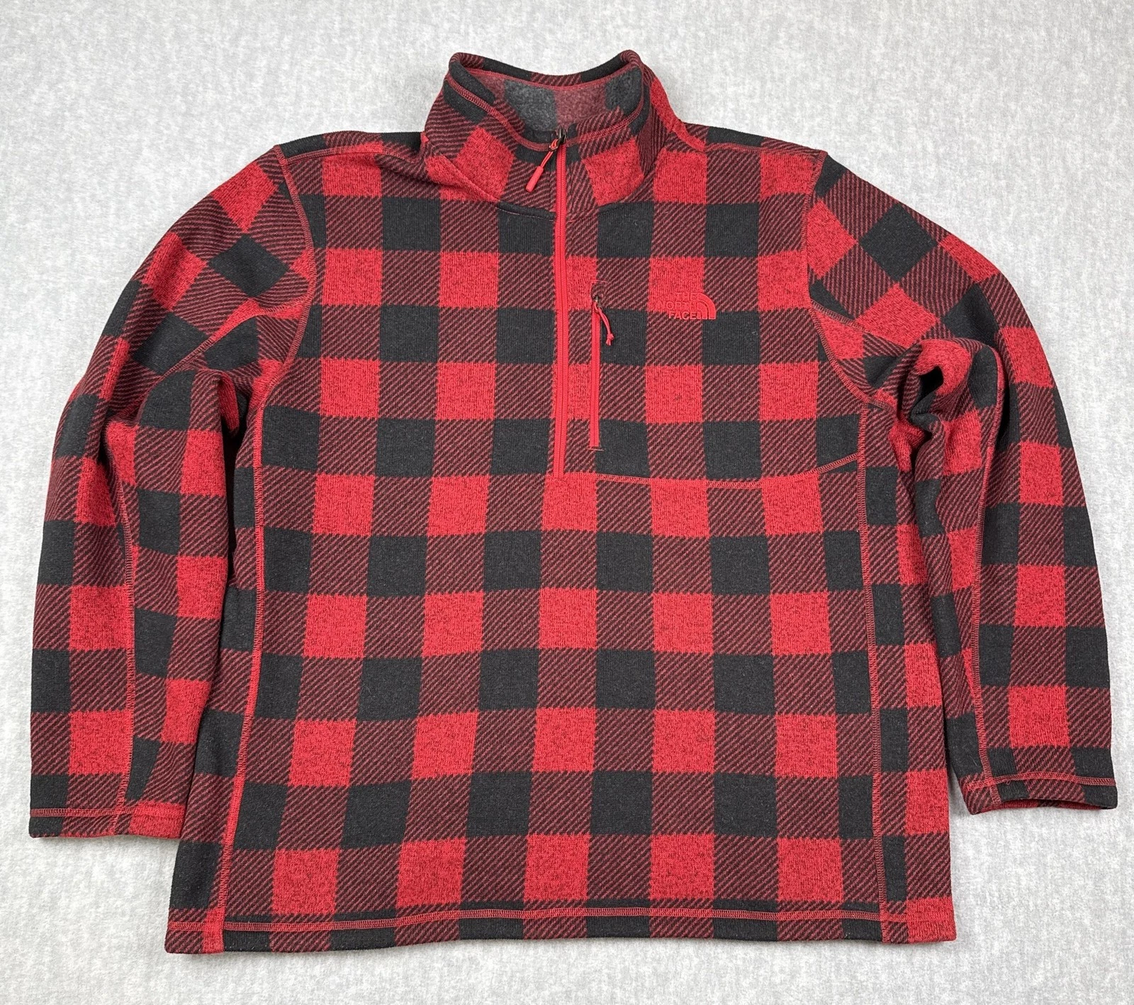 The North Face Pullover Mens 2XL Red Plaid 1/4 Zip Fleece Hiking Sweater