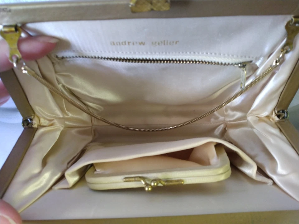 Vintage Andrew Gellar Golden champagne Evening Bag And Miss Aris Formal Gloves - Image 3 of 4