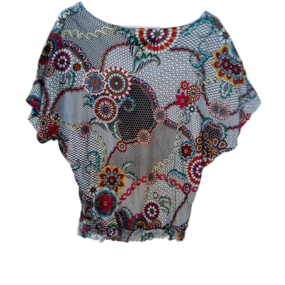 DESIGUAL Medallón Bordado Cintura Gorra Manga Top Talla M Vibrante Foto 2 de 4