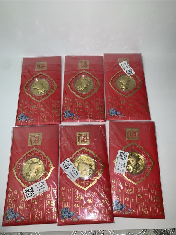 6 New Year Of Ox 2021 - 24K Gold Foil Plated Lucky Red Money Envelope Sealed