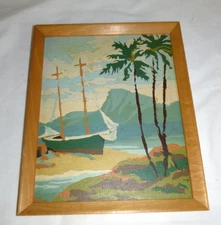 Vtg 1954 Paint By Number Painting Tropical Quietude Sailboat Craft Master 8x10