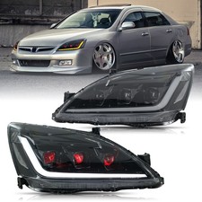 Pair Headlights Assembly Black For 2003-2007 Honda Accord 24-door Wanimation