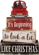 4 Pcs Christmas Truck Table Decor Wooden Decorative colorful