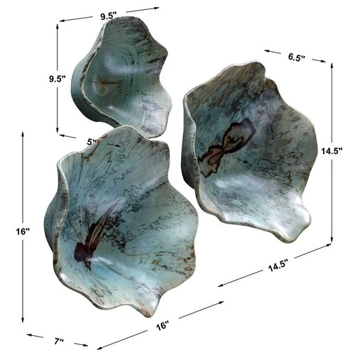 UTTERMOST 04178 TEO SPALTED TAMARIND WOOD WALL DECOR SOFT BLUE-GREEN SET OF 3 - Picture 8 of 8