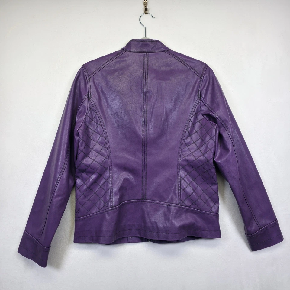 Susan Graver Jacket Womens S Purple Faux Leather Quilted Moto Biker Modern Chic - Image 4 of 4