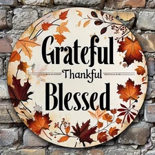 2D Flat, 1pc 7.87x7.87 Inch Aluminum Metal Sign - Autumn Leaf Design with Gratef