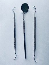 3Pcs Dental Examination Kit - Mirror Handle#5 -Two Probes - Professional Quality
