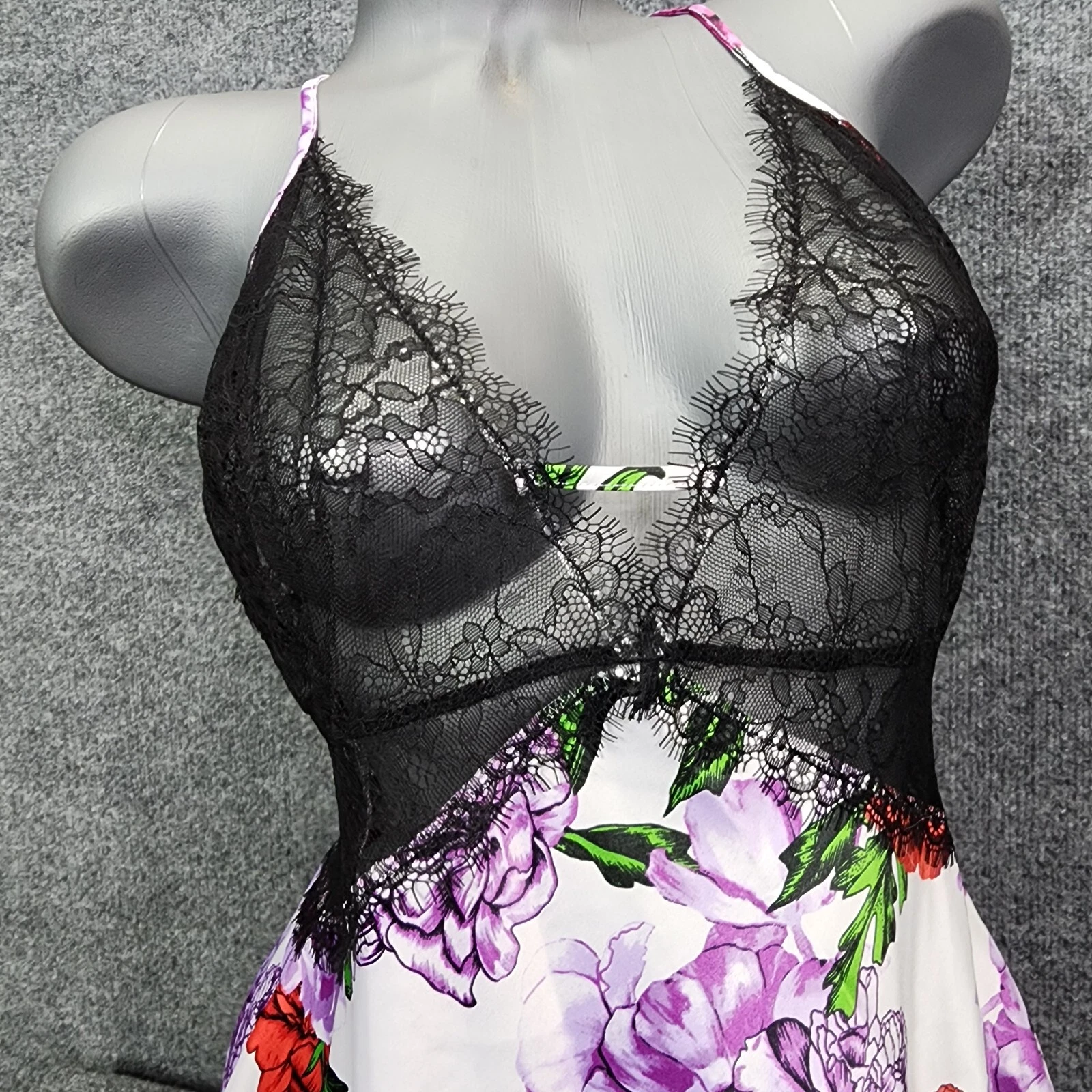 UNDERCOVER Abito da notte Victoria's Secret SLIP floreale bianco VIOLA rosso nero pizzo grande