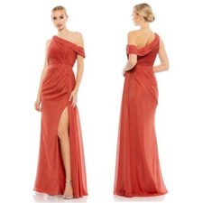 Mac Duggal Draped One Shoulder Chiffon Gown Size 6 NWT Crimson Red 49291