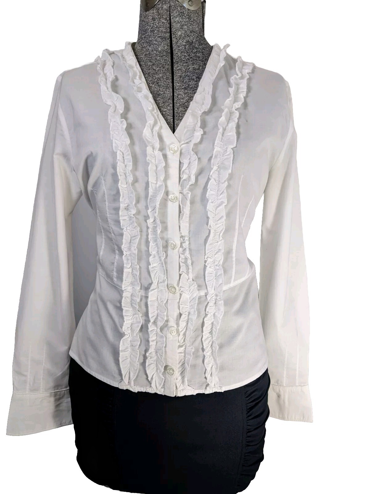 FILA Camicia da donna bianca abbottonata Gap top con file di volant peplum taglia M