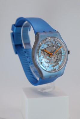 New RARE Edition Swiss MAde Swatch SHIMMER Blue SUOM116 Unisex Blue  Watch 41MM