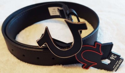 True Religion Mens Belt Size 36 Sage II Enamel Horseshoe Black