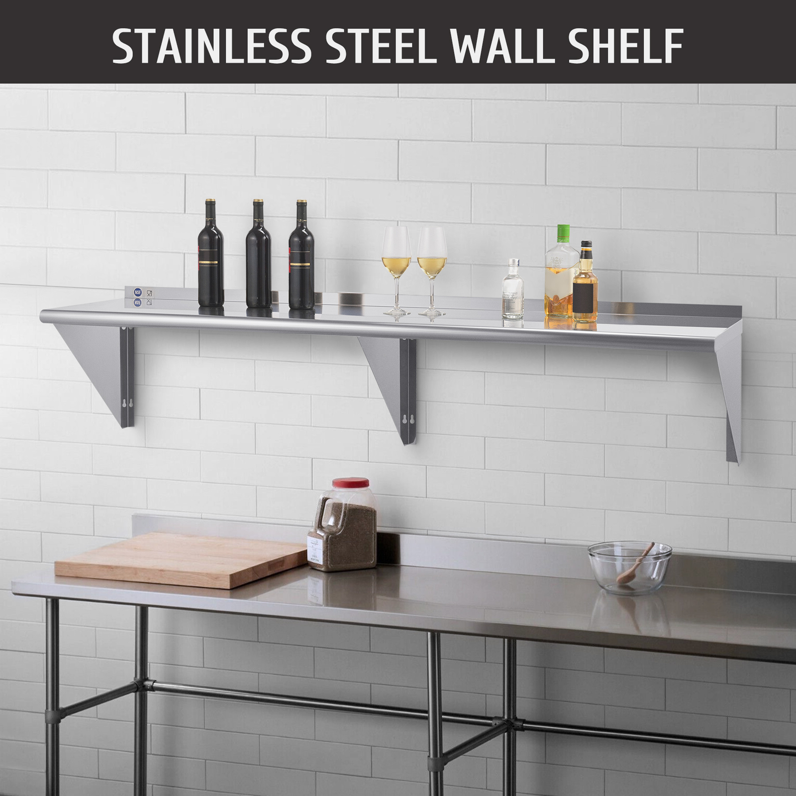WILPREP Commercial Wall Shelf 24" 48" 60" 72" Stainless Steel Kitchen