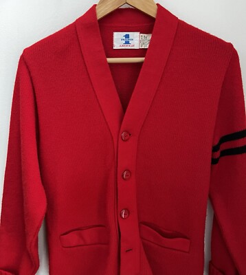 Vintage Number American Men's Knit Red Varsity Cardigan
