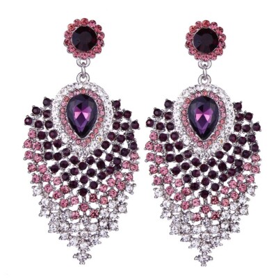 earrings - beautiful purple rhinestones lots of bling 3 1/4 inches