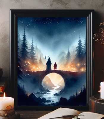 Gandalf, Hobbit, Lord of The Rings, Frodo, Hobbiton, Shire forest Watercolor Art