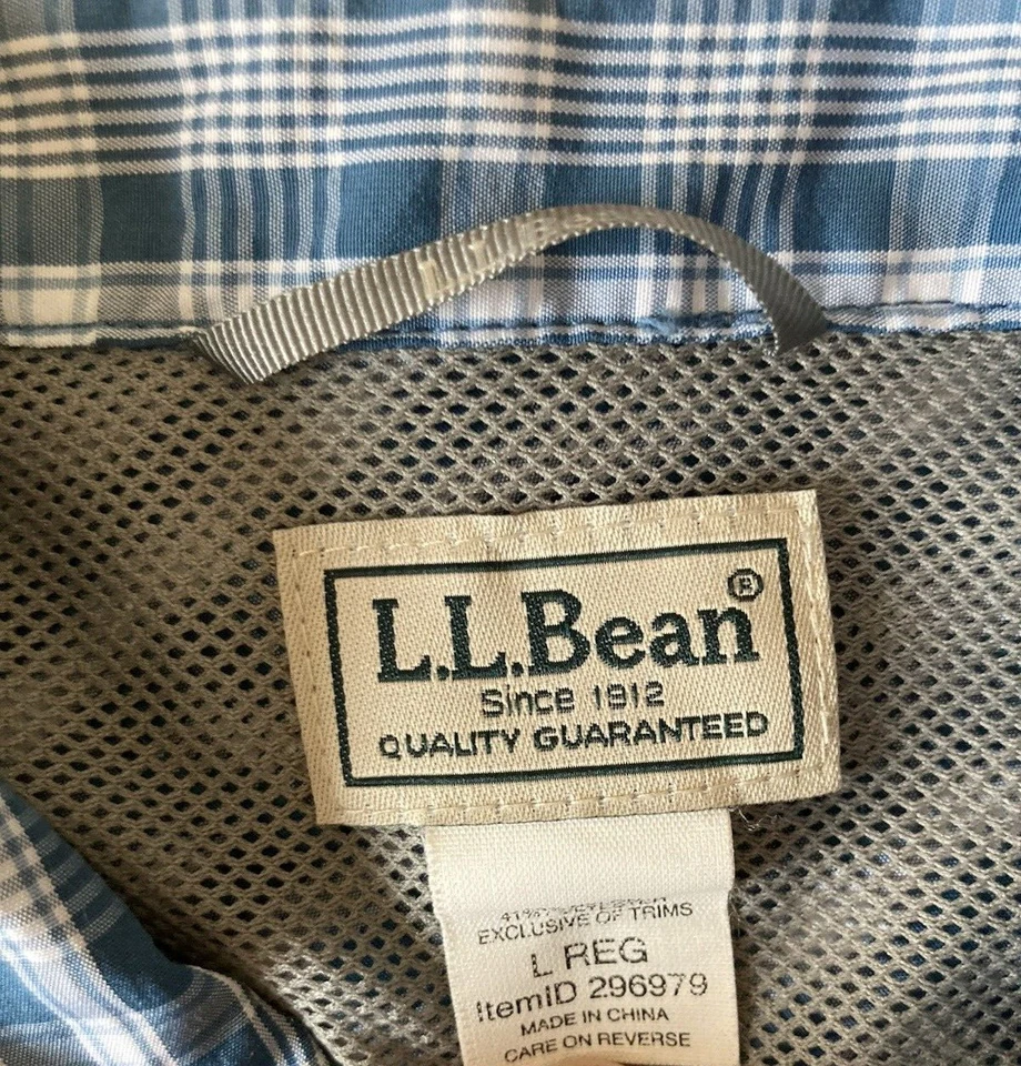 LL Bean Shirt Men's Large Regular Blue Cool Weave Vented Button-Up Short Sleeve - Image 3 of 4