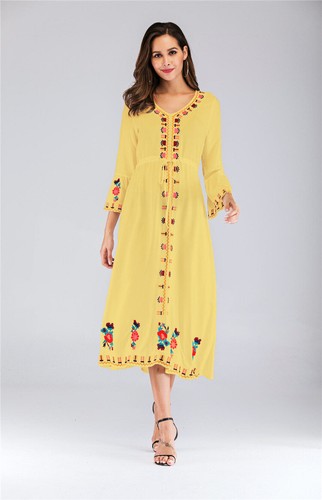 Ukrainian Embroidered Dress Vyshyvanka Boho Dress V-Neck Ethnic Summer Cocktail - Picture 3 of 27