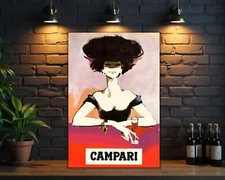 VİNTAGE Campari “Afro Lady” Italian Bar Heavy Metal Sign - XXL (60x40 cm)