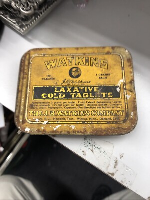 tobacco laxative 1920's Watkins Laxative Cold Tablets Tin