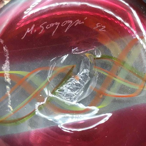Vintage M Sorzogni Hand Blown Art Glass MultiColor Interweave Vase 1982 Signed - Picture 7 of 12