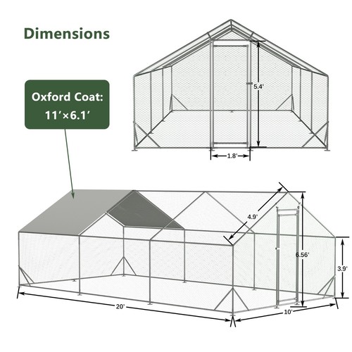 10x20ft Large Walk in Chicken Coop Hen House Farm Rabbit Cage Poultry Run Hutch - Picture 2 of 8