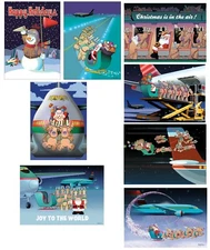 Airplane Christmas Card Variety Pack 24 Cards & Envelopes - USA Made- 83