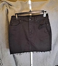 Mother High Waisted Smokin' Dbl Micro Fray Skirt Black Denim Size 28