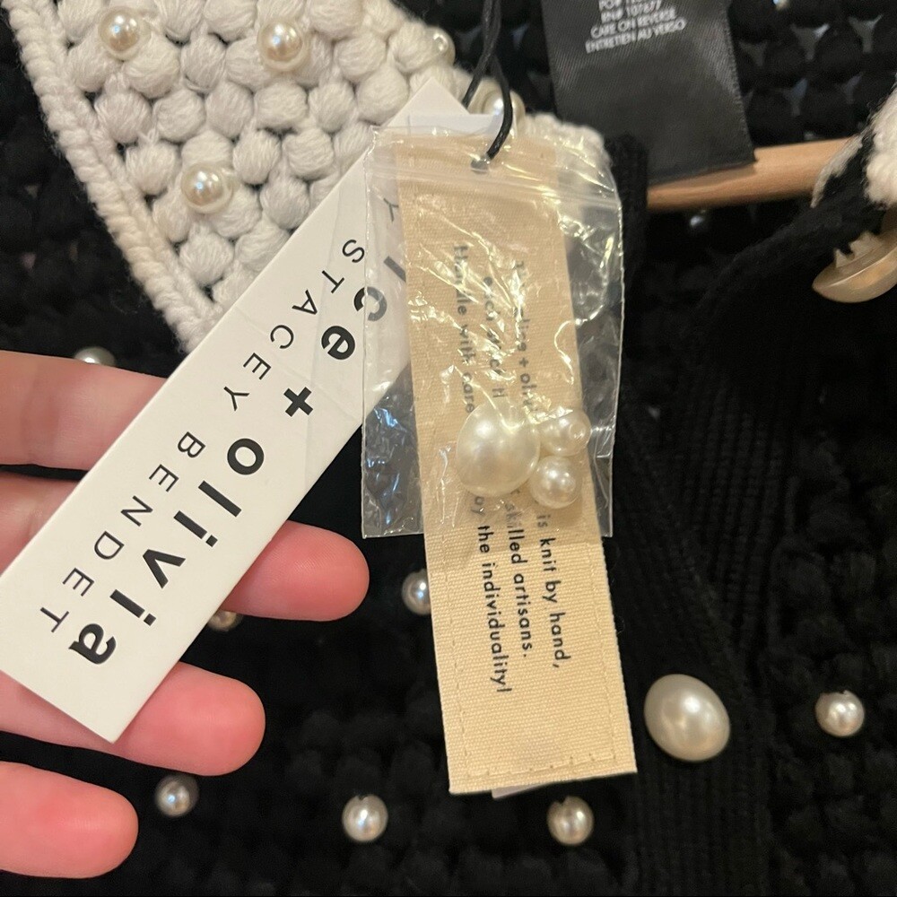 NWT Alice + Olivia Collins Crochet Pearl Cardigan Sweater S | eBay display picture 1