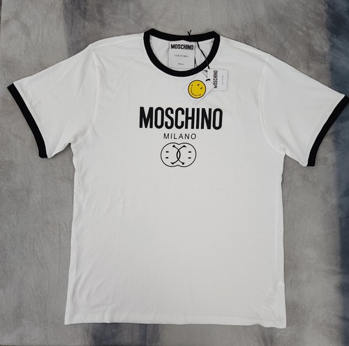 Moschino Couture Smiley Face Black And White Ringer Tee Men's Size 42 New - Picture 2 of 13