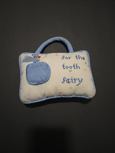 Tooth Fairy Pillow Blue And White Cross Stitched Fairy W Pocket & Door Hanger