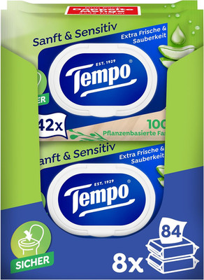 Tempo Feuchte Toilettentücher ''Sanft & Sensitiv'' - Megapack - 16 Packungen Mit