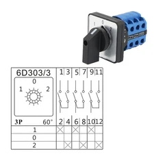 20A Rotary Cam Switch LW26-20 3Pole 1-0-2Position Selector Changeover Panel 48mm
