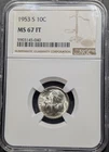 1953-S Roosevelt Dime NGC MS/67 FT Rare! Read Pop Data! Blast White Gem