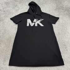 MICHAEL Michael Kors Hoodie Dress Womens L Black MK Graphic Logo Short Sleeve